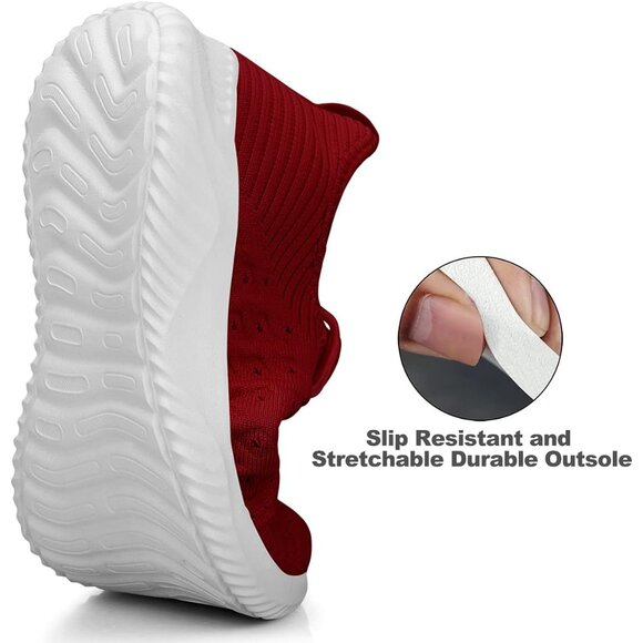 Women's Burgundy Slip-On Walking Shoes Lightweight Breathable Non-Slip Sneakers - Picture 3 of 6